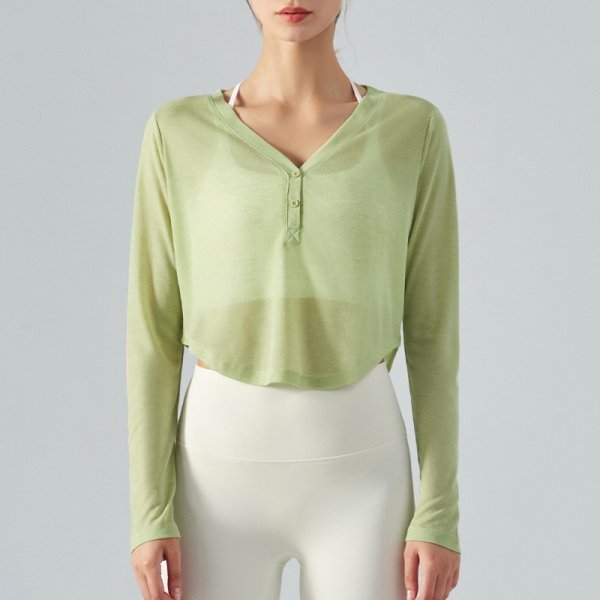 V-neck button female yoga smock T-shirt